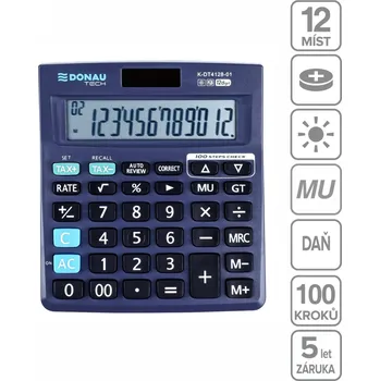 DONAU TECH kancelářská kalkulačka DONAU TECH 4128, 12místná, černá