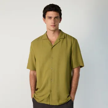 Pánské oblečení Reserved - Košile ze směsi lnu regular - olivová - 396BK-91X - 396BK-91X-L