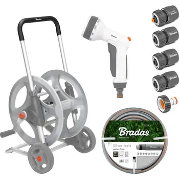 Zahradní hadice Pojízdný naviják WHITE LINE s hadicí 1/2&quot; 20 m a příslušenstvím SILVER PRO SET, kovový - BRADAS