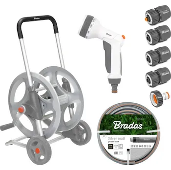 Zahradní hadice Pojízdný naviják WHITE LINE s hadicí 1/2&quot; 50 m a příslušenstvím SILVER PRO SET, kovový - BRADAS