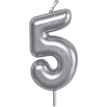 Party dekorace Svíčka dortová stříbrná 5 cm číslo 5