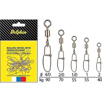 Delphin Rolling Swivel with Crosslock Snap Velikost 2/0 70 kg 2 × 10 ks