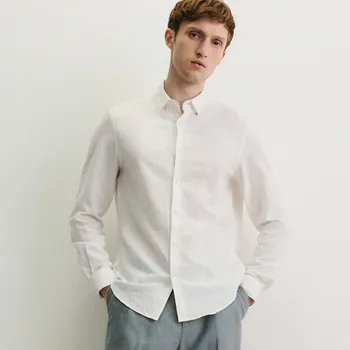 Reserved - Košile regular fit s příměsí lnu - krémová - 770EH-01X - 770EH-01X-L