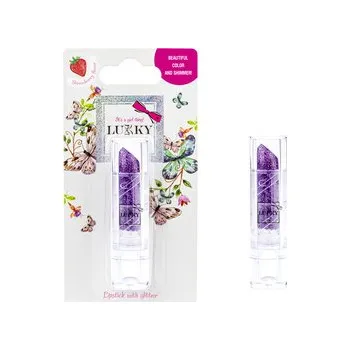 plyšák Lukky rtěnka se třpytkami, příchuť jahoda, nachová