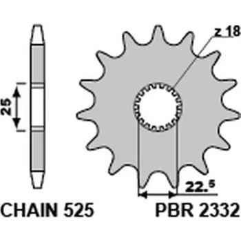 Nářadí na motocykly Ocelová standardní přední řetězová kola PBR 2332 - 525 2332 16 18NC