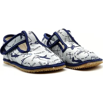 Chlapecká obuv Barefoot bačkůrky BEDA ŠEDÁ LETADLA BF 060010/W Velikost: 35