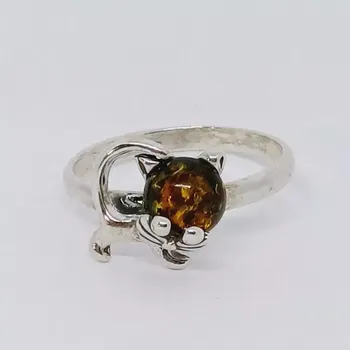 Prsten Prsten Malinká kočička s jantarovou hlavičkou (prsten)