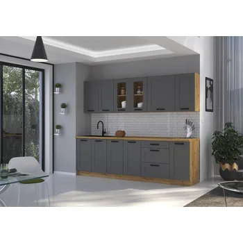 Kuchyňská linka Stolarz Lempert Kuchyňská linka LUNA 260 Barva korpusu skříněk: Dub artisan, Zvolte barvu dvířek: DUSTGREY