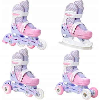 Kolečkové brusle Brusle 4v1 Raven Loret LILA/PINK svítící kola LED Velikost bruslí: EU 30-33, Typ nože: Pánský (hokejový)