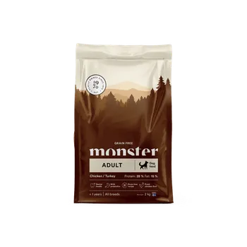 Krmivo pro psa Monster dog - psí granule bez obilovin pro dospělé psy – z kuřete a krůty Hmotnost: 2 kg Štěňátko doma? Pak potřebuje to pravé palivo na růst!