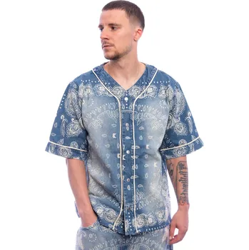 Pánská košile Dres - Kani Paisley Denim Baseball Shirt - Blue velikost L