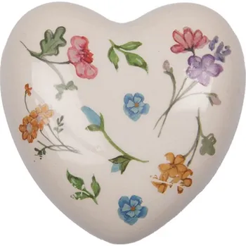 Béžové keramické dekorační srdce s květinami Colourful Flowers - 12*12*4 cm