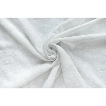 Vyšívaná látka šatovka SMETANOVÁ IVORY KVĚTY - látka na šaty - Smetanová, 140 cm