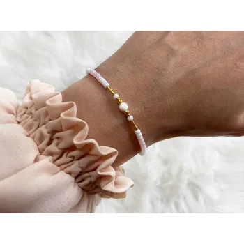 Náramek Sadré Korálkový náramek s perletí světle růžový