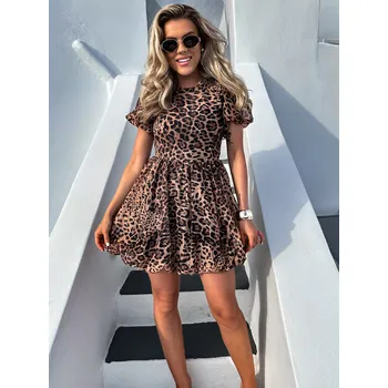 Dámské šaty Leopardí krátké letní šaty FLAME s krátkým rukávem Velikost: M/L