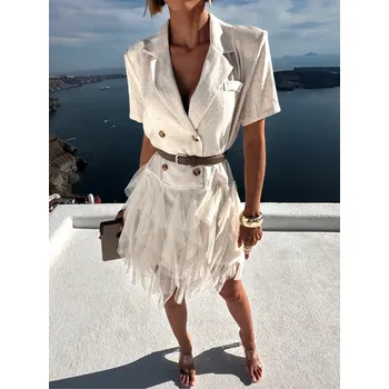 Dámské šaty Krémové krátké letní šaty ARLINA s páskem Velikost: ONESIZE