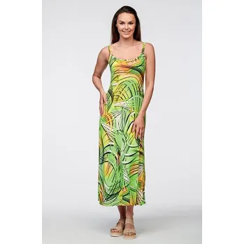 Dámské šaty Letní dlouhé zelené vzorované dámské šaty na ramínka 7161 velikost XL