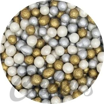 Cukrovinka Cukrovo-rýžové perly směs stříbrno-bílo-zlatá 5mm , 50g