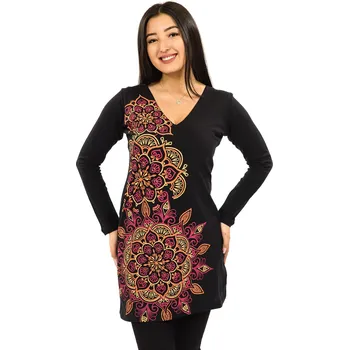 Dámské šaty Himalife Tunika s dlouhým rukávem Amira - černá s červenou Velikost: S