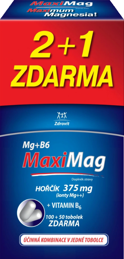 MaxiMag Hořčík 375mg+B6—100+50 tobolek