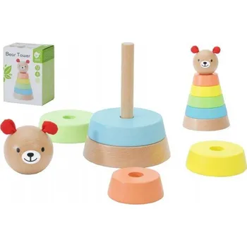 Hračka Kubus pyramida skládanka medvěd dřevo 6ks v krabičce 12x16x9cm 12m+