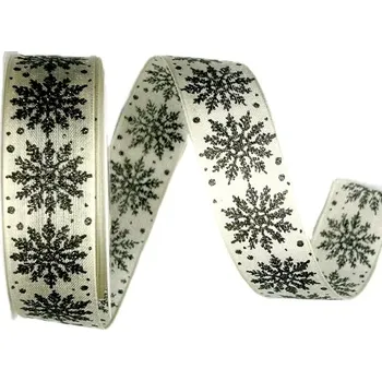 Stuha Vánoční stuha SNOWPEARL BLACK 25mm x 3,5m (10,-Kč/m) (Vánoční stuha, granitový potisk, s vlascem v lemu)