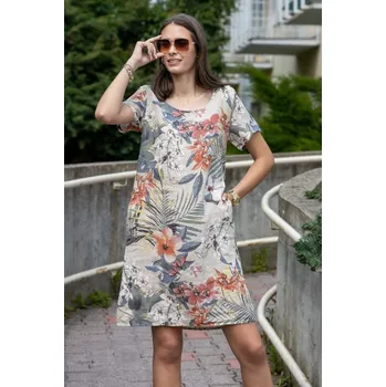 Dámské šaty Zabaione dámské lněné šaty s květinovým vzorem Tabeaa béžové Velikost: L