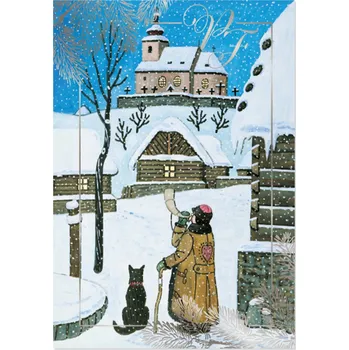 Vánoční přání - Ponocný troubí na roh