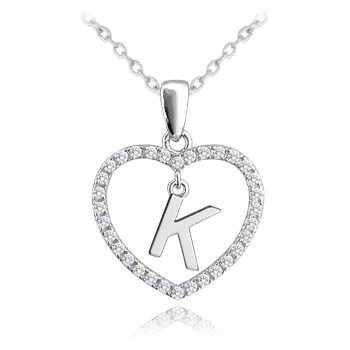 Řetízek Minet Stars Stříbrné srdce a písmenko K