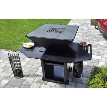 Zahradní gril Grilmen 2v1 INOVUS 7070C (Designový gril na dřevo / dřevěné uhlí s lávovými kameny)