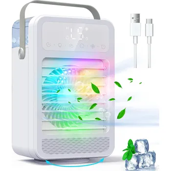 Domácí ventilátor Mini přenosný ochlazovač vzduchu s časovačem a světlem