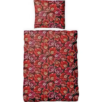 Povlečení 2x Flanelové povlečení 135x200 květinové červená růžová bavlna Oeko-Tex