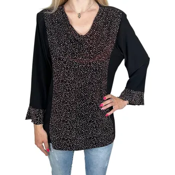 Dámská halenka Rose Dámská elegatní černá halenka s dlouhým rukávem GAMA Barva: Černá, Velikost: 2XL