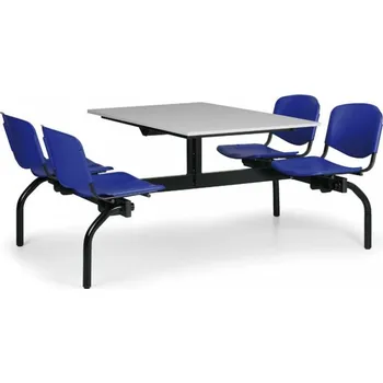 Jídelní stůl Stoly do školní jídelny Biedrax JS3834s - modrá plastová sedadla, deska šedá