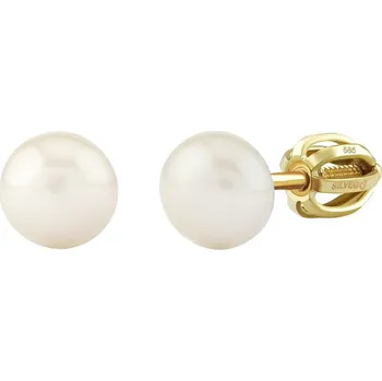 Náušnice Zlaté náušnice pecky Arista ze žlutého zlata s bílou přírodní perlou 5 mm SILVEGOB30781EGYPW