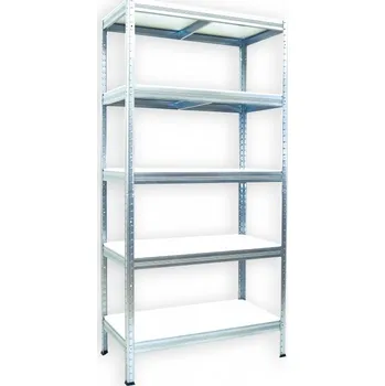 Dílenský regál Kovový regál do garáže Biedrax 35 x 60 x 180 cm, pozinkovaný - 5 polic bílé lamino 12mm