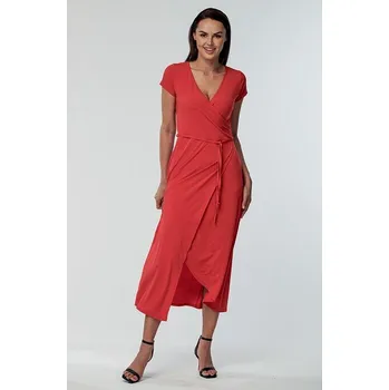 Dámské šaty Delší červené dámské šaty se zavinovacím efektem 7104 velikost L