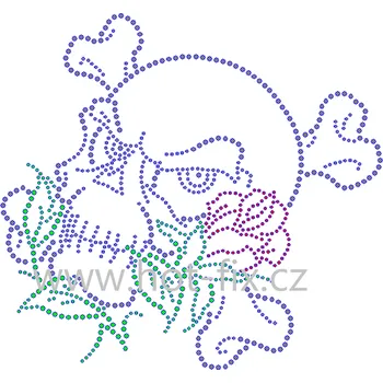 SL012 - lebka nažehlovací hot-fix kamínková aplikace na textil, rozměry cca 21,5x20,0cm barva: kameny barva 101/N Crystal /stříbrná+103/N Siam /červená+114 Emerald sv.