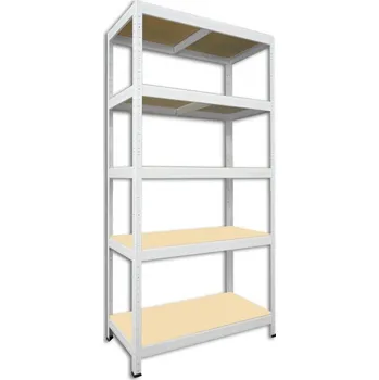 Dílenský regál Kovový regál do skladu Biedrax 45 x 75 x 180 cm, bílý - 5 polic MDF