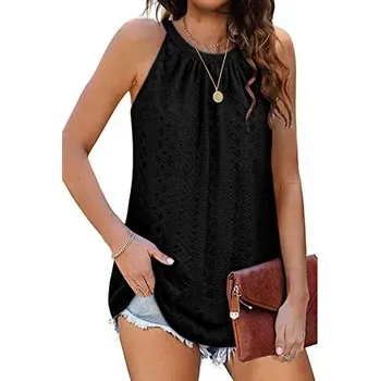Dámský letní top s kulatým nařaseným výstřihem a perforací Barva: Černá, Velikost: L