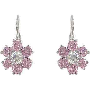 Náušnice Stříbrné zirkonové náušnice kytky bílo růžové
