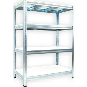 regál Kovový regál do domácnosti Biedrax 45 x 120 x 90 cm, pozinkovaný - 4 police bílé lamino 12mm