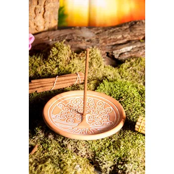 Vonná tyčinka Mani Bhadra Mani Bhadra Stojánek na vonné tyčinky Yggdrasil přírodní keramika, Ø 14 cm