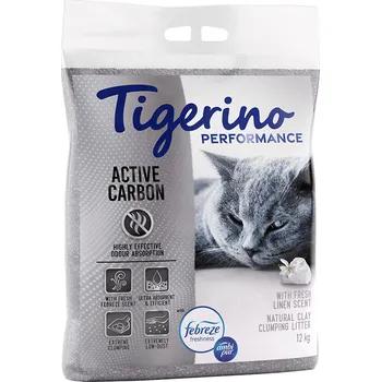 Podestýlka pro kočku 12kg Tigerino Performance Active Carbon kočkolit - vůně čerstvého prádla Ambi Pur