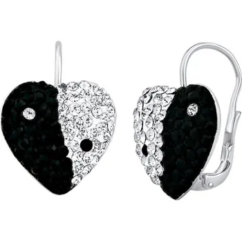 Náušnice Stříbrné náušnice srdce Jin Jang se Swarovski® Crystals SILVEGOB36014SWA