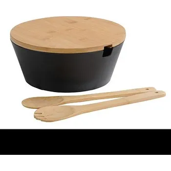 KESPER 92524 Mísa na ovoce a salát s příborem a bambusovým víkem, Ø 26 cm, černá
