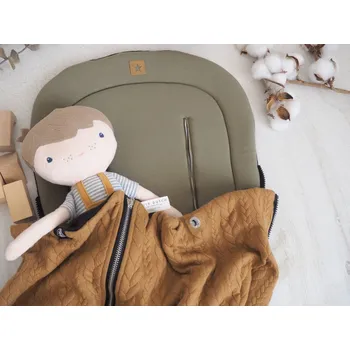 SET Podložka prodloužená (Olive, černý fleece) + copánková deka (caramel, černý fleece)