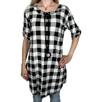 Dámská halenka Fashion Dámská kostkovaná nadměrná halenka s dlouhým rukávem JARMILA Barva: Bílá, Velikost: 2XL