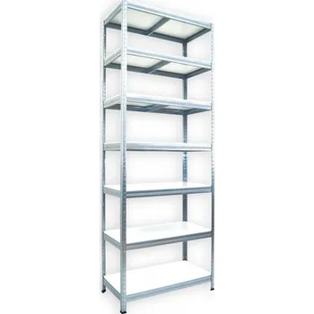 Dílenský regál Kovový regál bezšroubový Biedrax 45 x 75 x 210 cm, pozinkovaný - 7 polic bílé lamino 12mm