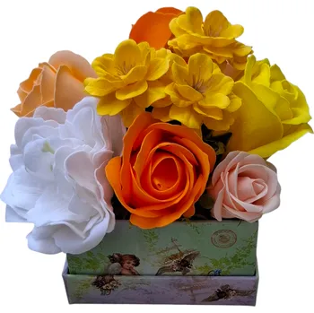 umělá květina made by ANTEROS Dekorace Mýdlová kytice v miniboxu Gita orange